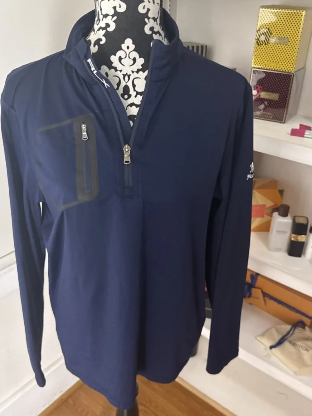 RLX Ralph Lauren Golf 1/4 Zip Men's Navy Blue Stretch Wicking $148 Shirt Size M